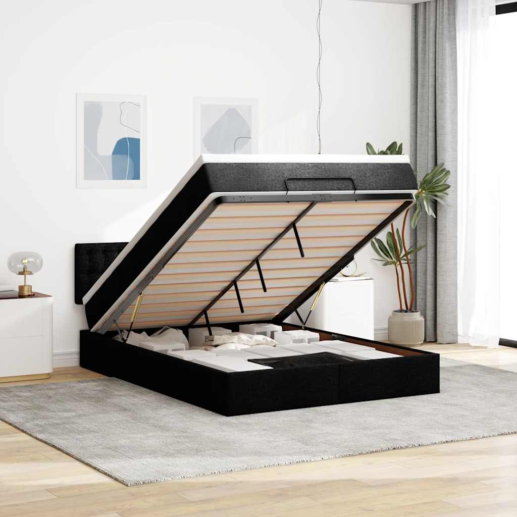 Bed poef met matras en LED's stof 140x190 cm zwart is nu te koop bij PeponiXL, paradijselijk wonen!