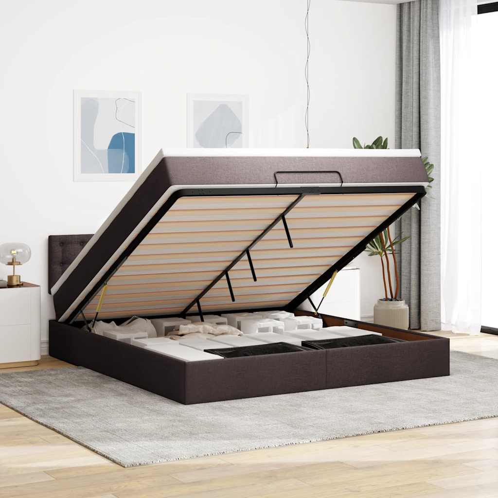 Bed poef met matras en LED's stof 180x200 cm donkerbruin is nu te koop bij PeponiXL, paradijselijk wonen!