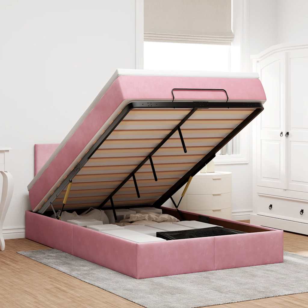 Bed poef met matras en LED's 120x190 cm fluweel roze is nu te koop bij PeponiXL, paradijselijk wonen!