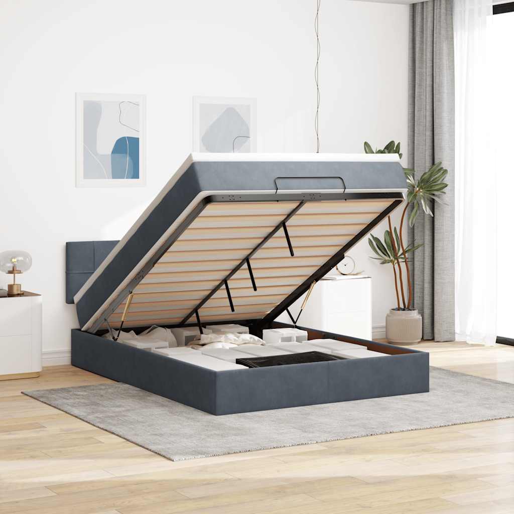 Ottoman bed met matras en LED's 140x200cm fluweel donkergrijs is nu te koop bij PeponiXL, paradijselijk wonen!