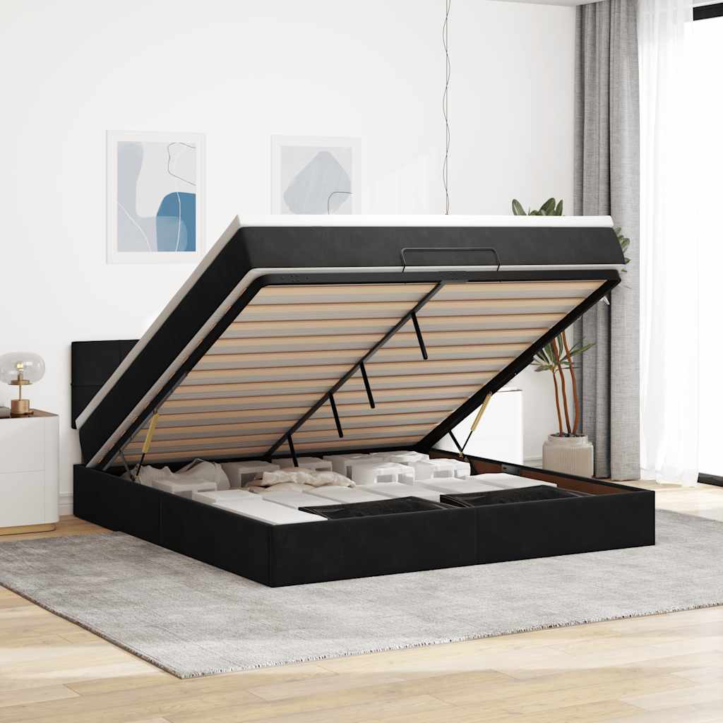 Ottoman bed met matras en LED's 180x200cm fluweel zwart is nu te koop bij PeponiXL, paradijselijk wonen!