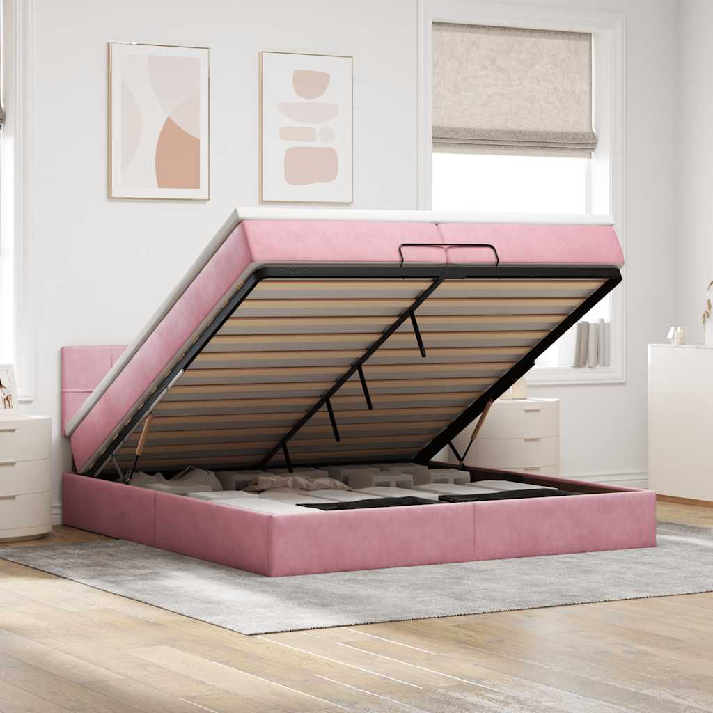 Ottoman bed met matrassen en LED's 200x200cm fluweel roze is nu te koop bij PeponiXL, paradijselijk wonen!