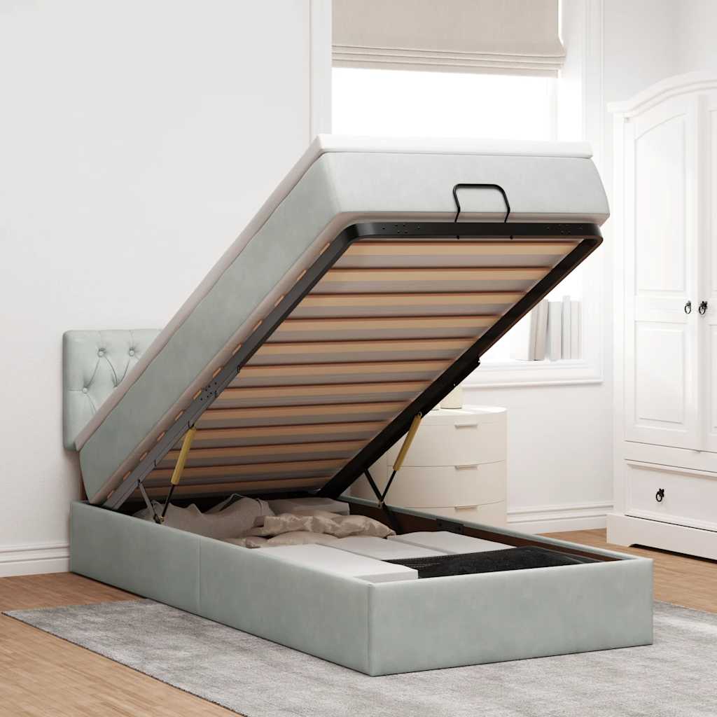 Ottoman bed met matras en LED's 90x190cm fluweel lichtgrijs is nu te koop bij PeponiXL, paradijselijk wonen!