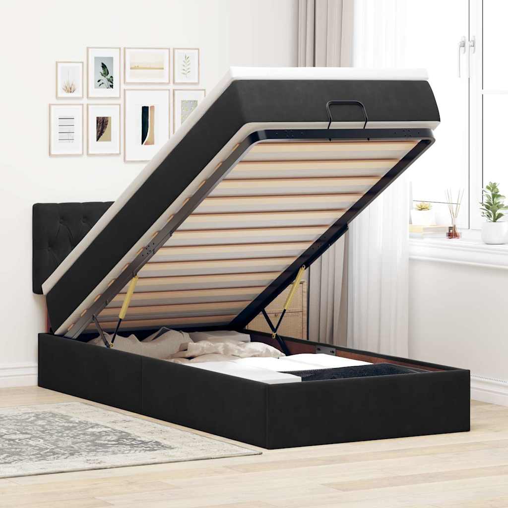 Ottoman bed met matras en LED's 90x190cm fluweel zwart is nu te koop bij PeponiXL, paradijselijk wonen!