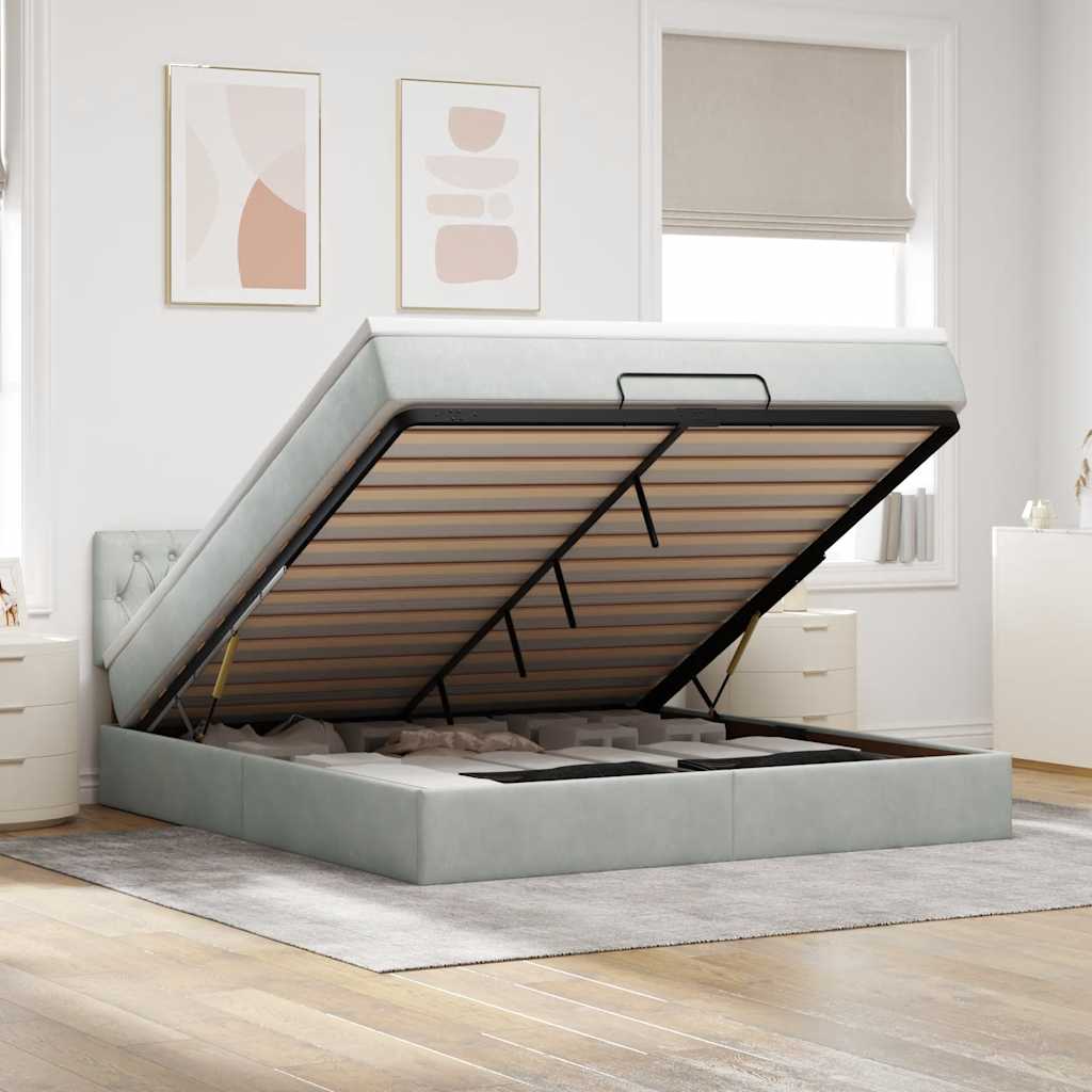 Ottoman bed met matras en LED's 160x200cm fluweel lichtgrijs is nu te koop bij PeponiXL, paradijselijk wonen!