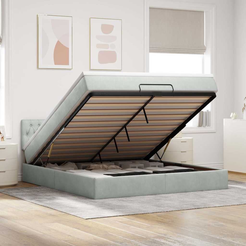 Ottoman bed met matras en LED's 180x200cm fluweel lichtgrijs is nu te koop bij PeponiXL, paradijselijk wonen!