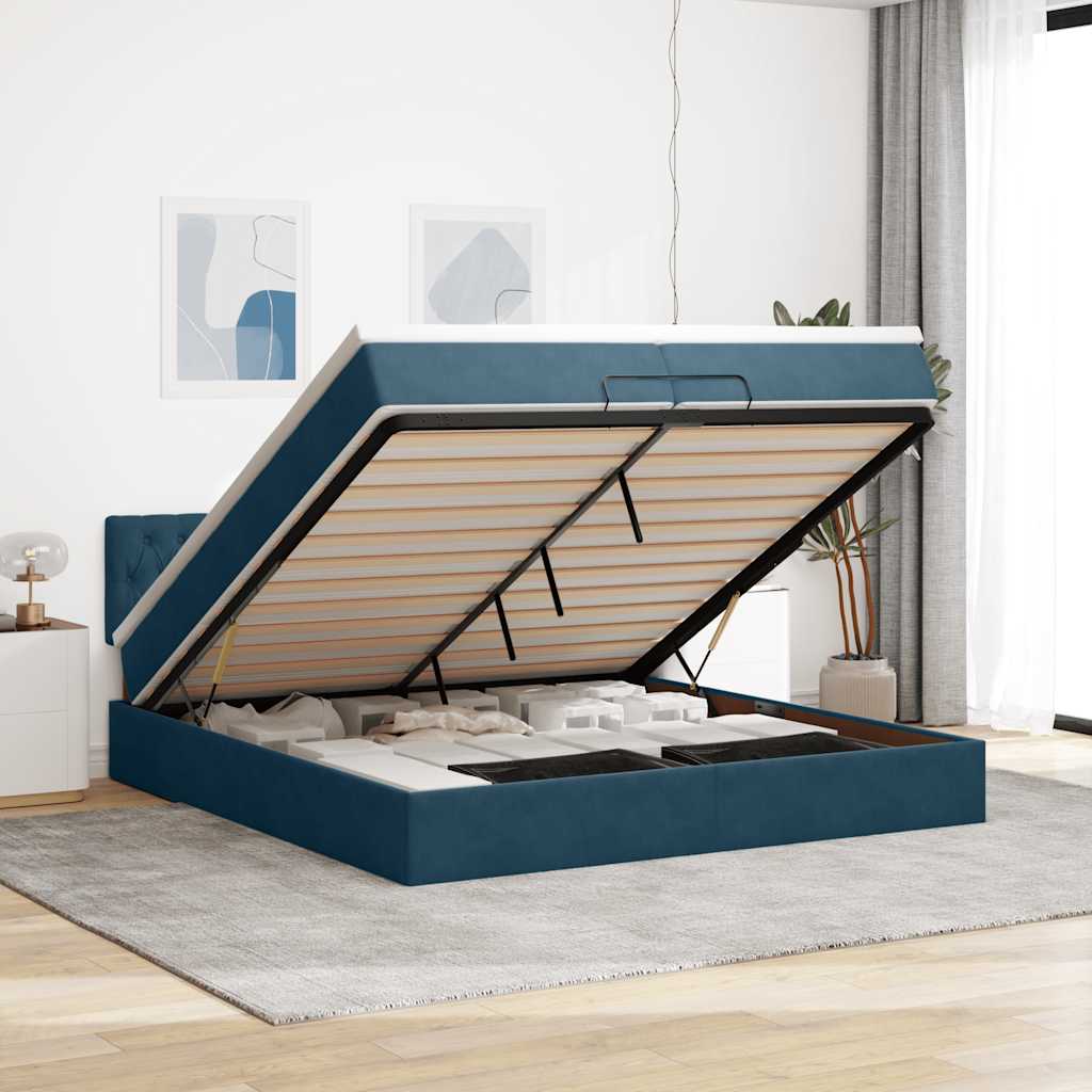 Bed poef met matrassen en leds 200x200 cm fluweel donkerblauw is nu te koop bij PeponiXL, paradijselijk wonen!