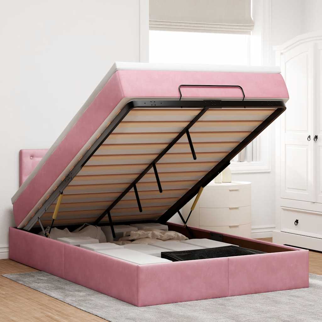 Bed poef met matras en LED's 120x190 cm fluweel roze is nu te koop bij PeponiXL, paradijselijk wonen!