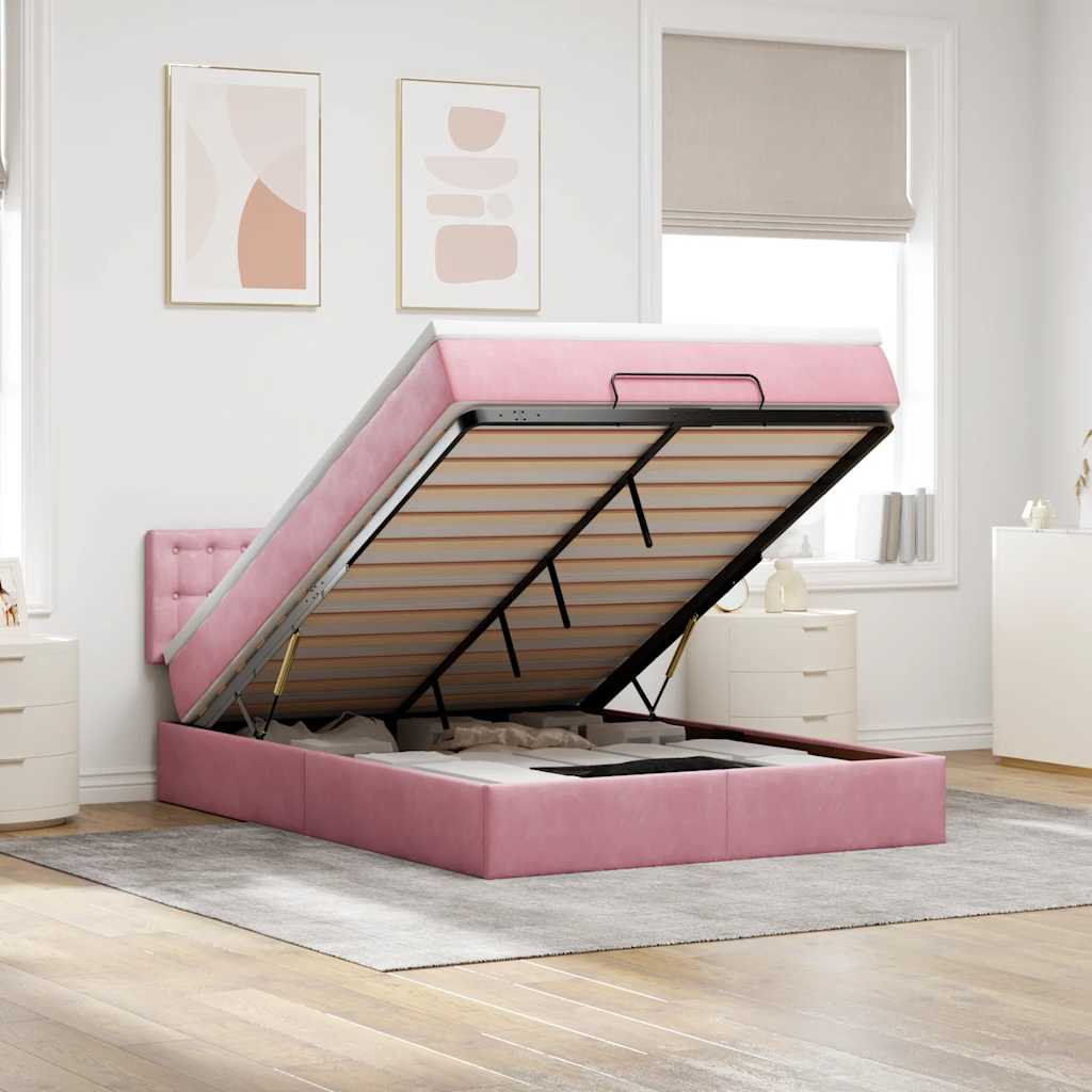 Ottoman bed met matras en LED's 140x200cm fluweel roze is nu te koop bij PeponiXL, paradijselijk wonen!