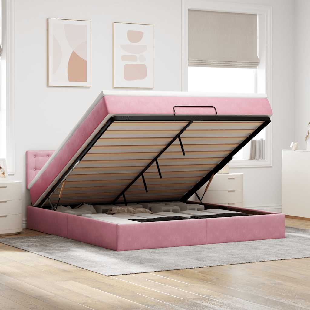 Bed poef met matras en LED's 180x200 cm fluweel roze is nu te koop bij PeponiXL, paradijselijk wonen!