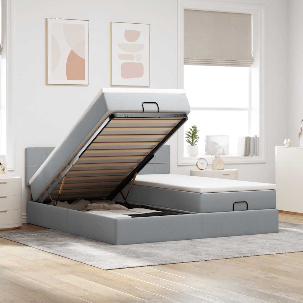 Ottoman bed met matrassen en LED's 200x200cm stof lichtgrijs is nu te koop bij PeponiXL, paradijselijk wonen!