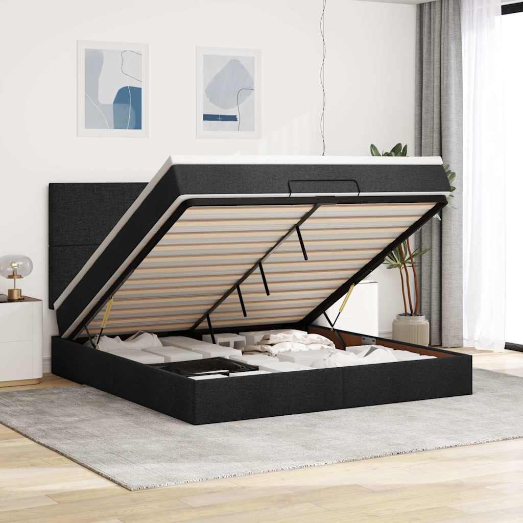 Ottoman bed met matras 180x200cm stof zwart is nu te koop bij PeponiXL, paradijselijk wonen!