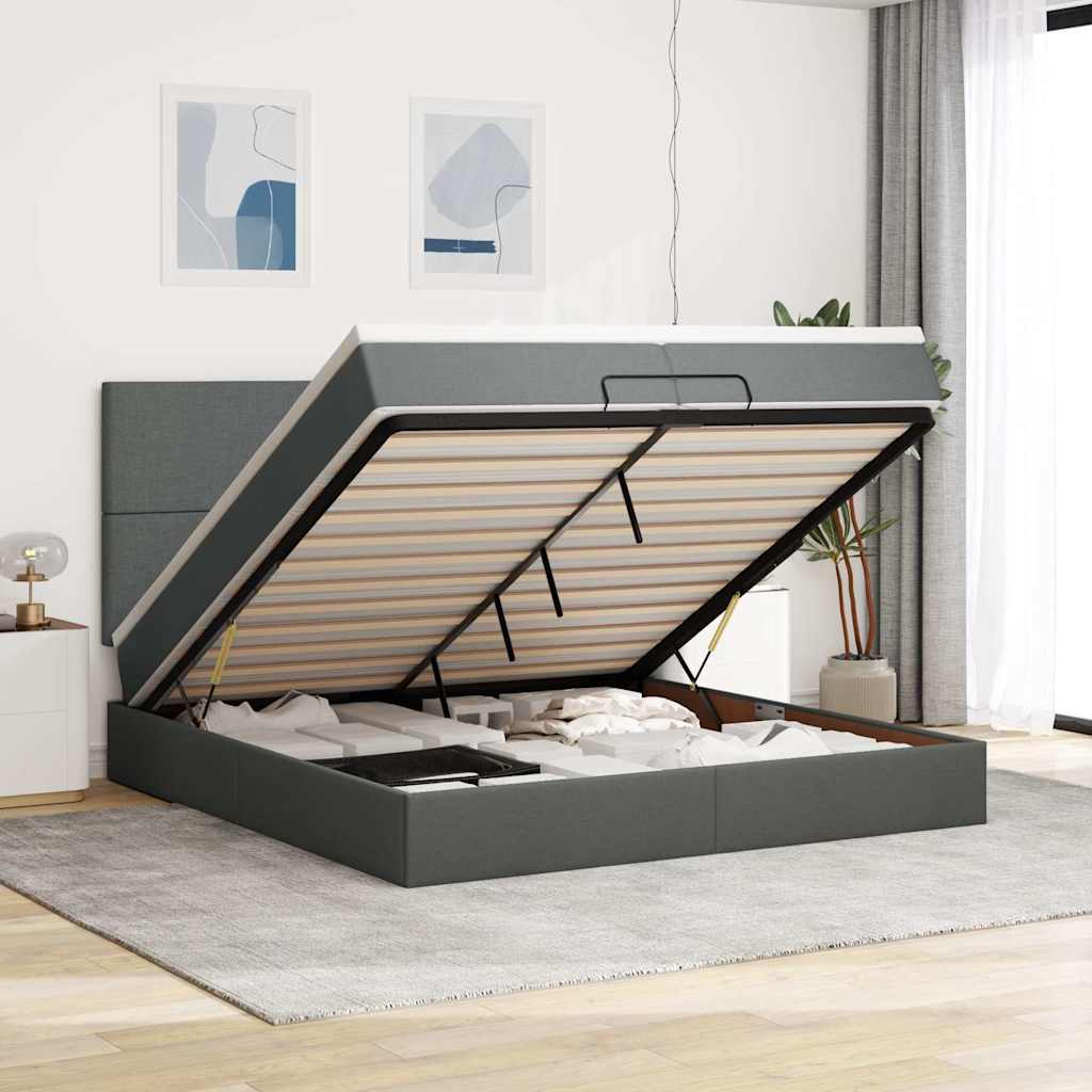 Ottoman bed met matrassen 200x200cm stof donkergrijs is nu te koop bij PeponiXL, paradijselijk wonen!