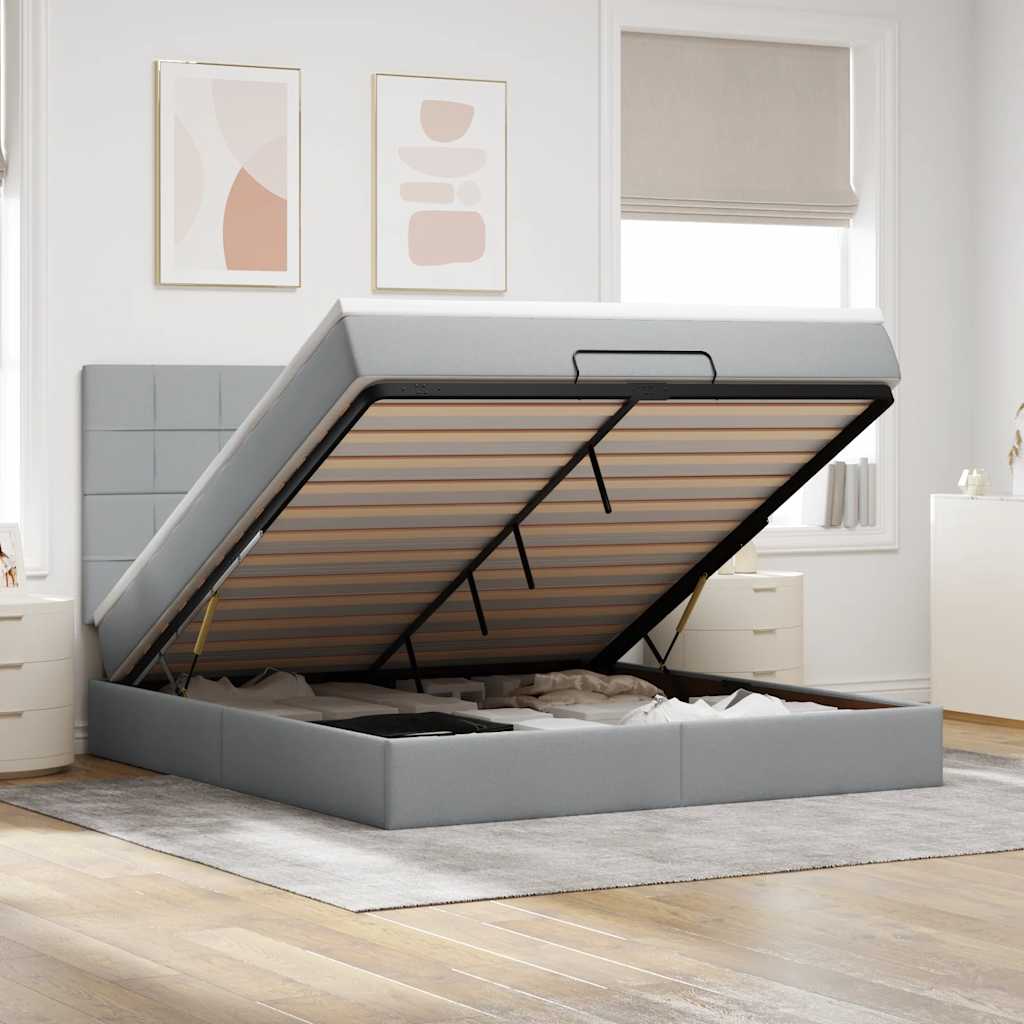 Ottoman bed met matras 160x200cm stof lichtgrijs is nu te koop bij PeponiXL, paradijselijk wonen!