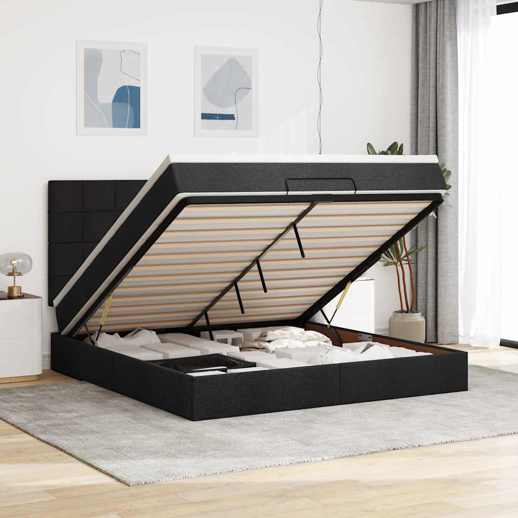 Ottoman bed met matras 180x200cm stof zwart is nu te koop bij PeponiXL, paradijselijk wonen!
