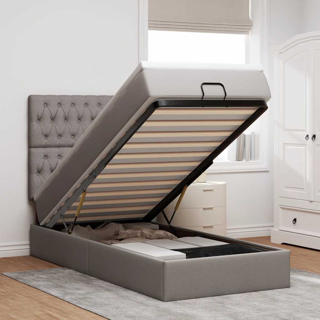 Bed met matras 90x200 cm stof taupe is nu te koop bij PeponiXL, paradijselijk wonen!