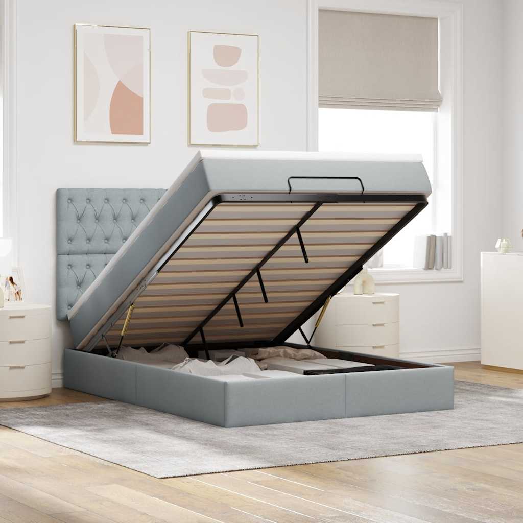 Ottoman bed met matras 140x190cm stof lichtgrijs is nu te koop bij PeponiXL, paradijselijk wonen!