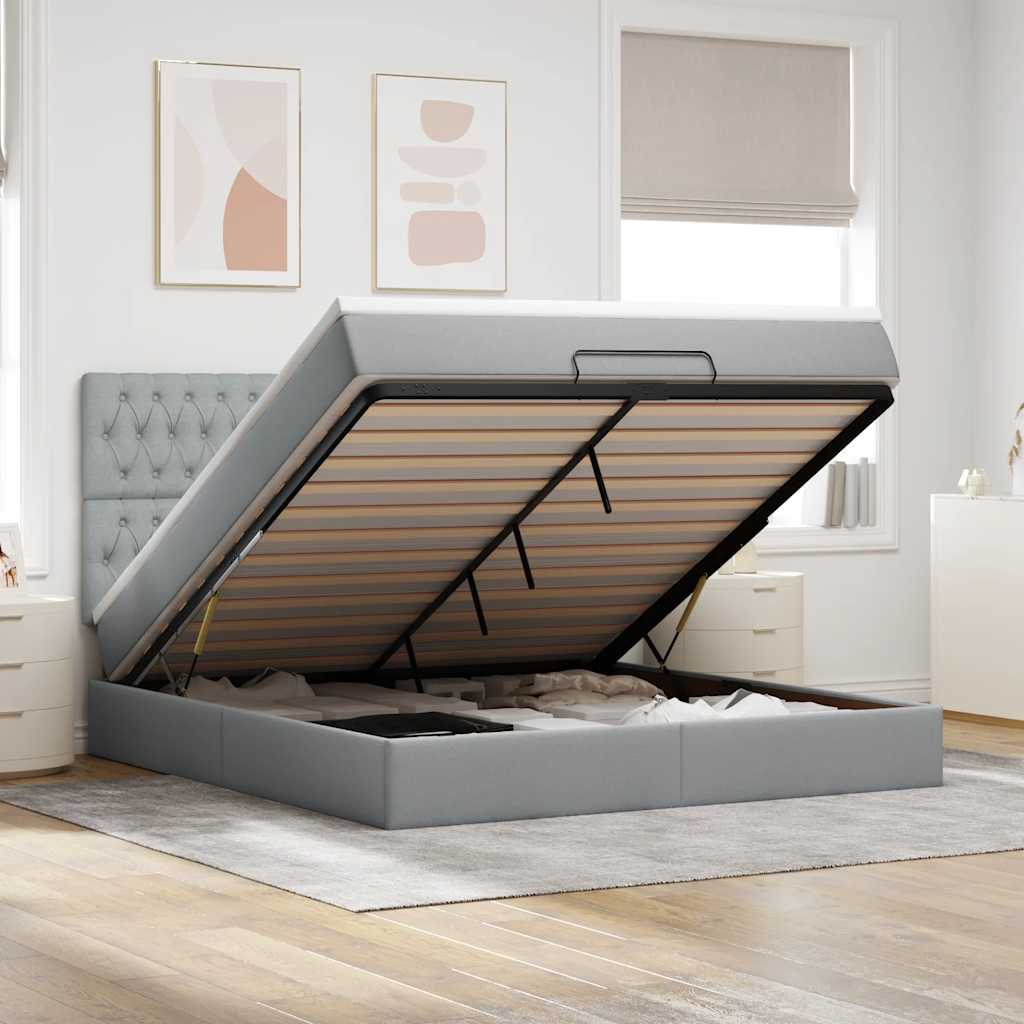 Ottoman bed met matras 180x200cm stof lichtgrijs is nu te koop bij PeponiXL, paradijselijk wonen!