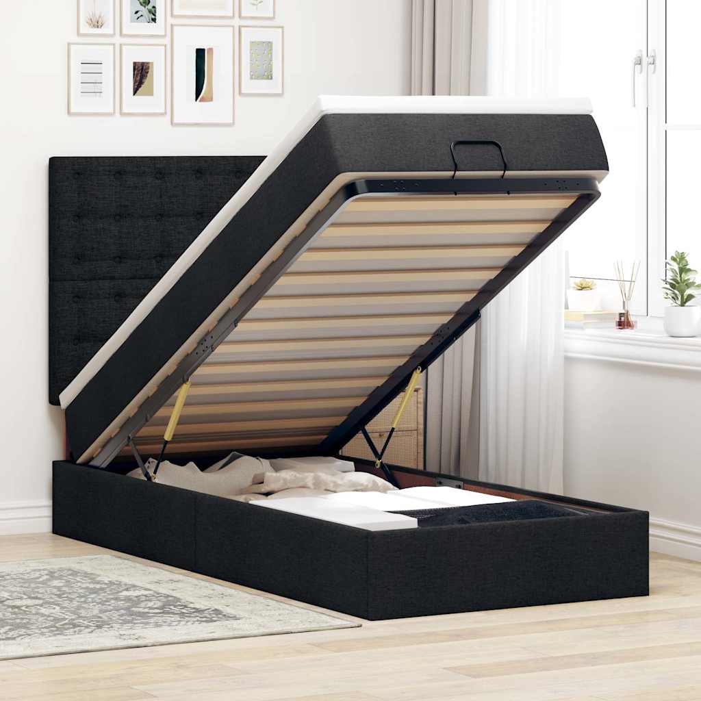Bed met matras 90x200 cm stof zwart is nu te koop bij PeponiXL, paradijselijk wonen!