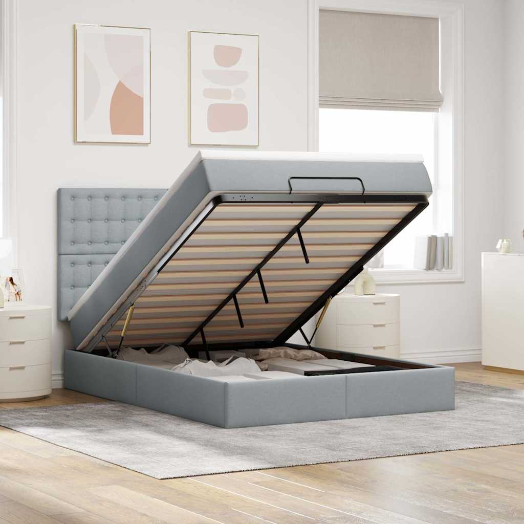 Ottoman bed met matras 140x190cm stof lichtgrijs is nu te koop bij PeponiXL, paradijselijk wonen!