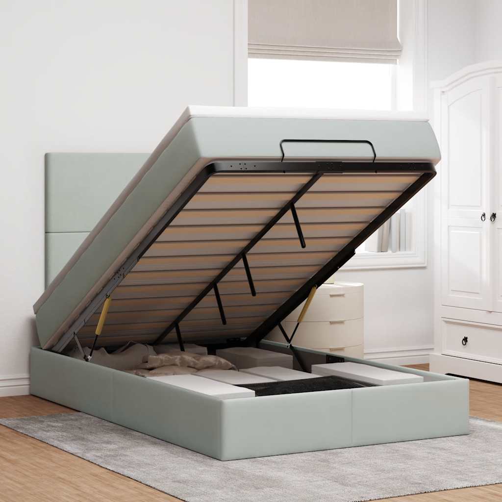 Ottoman bed met matrassen 120x190cm fluweel lichtgrijs is nu te koop bij PeponiXL, paradijselijk wonen!