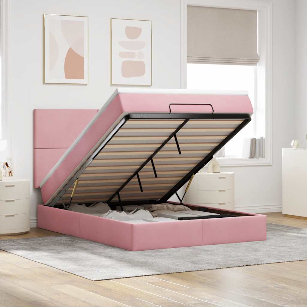 Ottoman bed met matrassen 140x200cm fluweel roze is nu te koop bij PeponiXL, paradijselijk wonen!