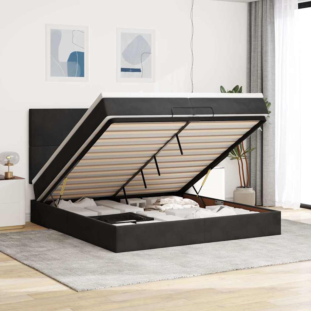 Ottoman bed met matrassen 200x200cm fluweel zwart is nu te koop bij PeponiXL, paradijselijk wonen!