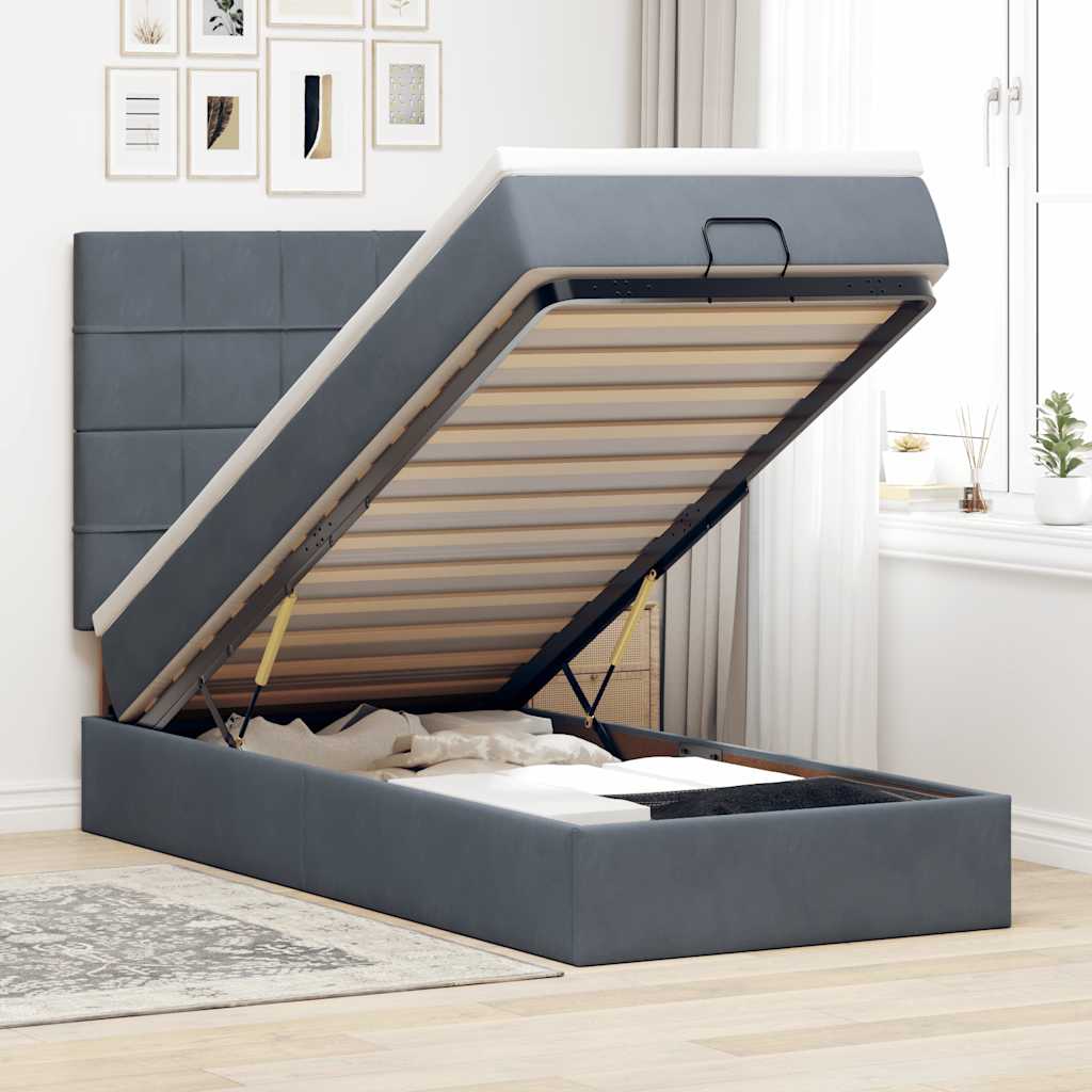 Ottoman bed met matrassen 90x190cm fluweel donkergrijs is nu te koop bij PeponiXL, paradijselijk wonen!