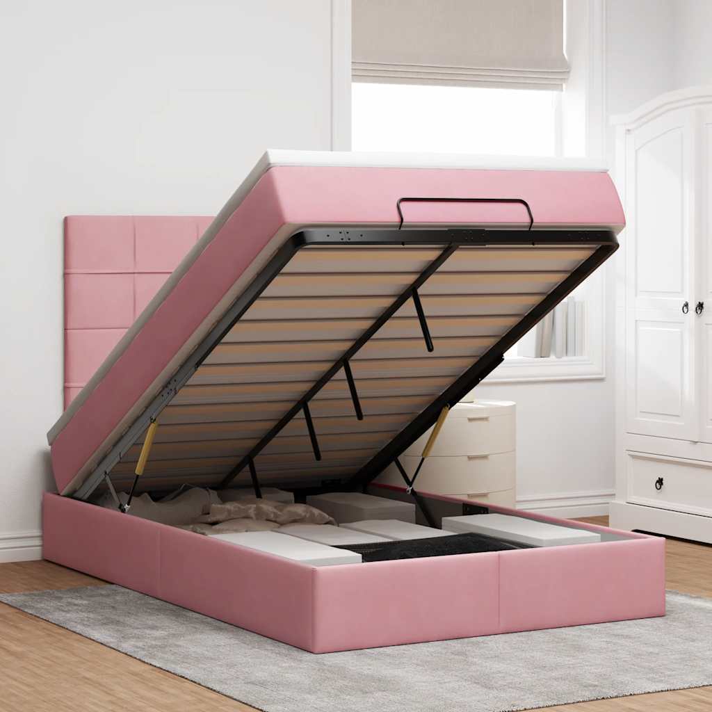 Ottoman bed met matrassen 120x190cm fluweel roze is nu te koop bij PeponiXL, paradijselijk wonen!