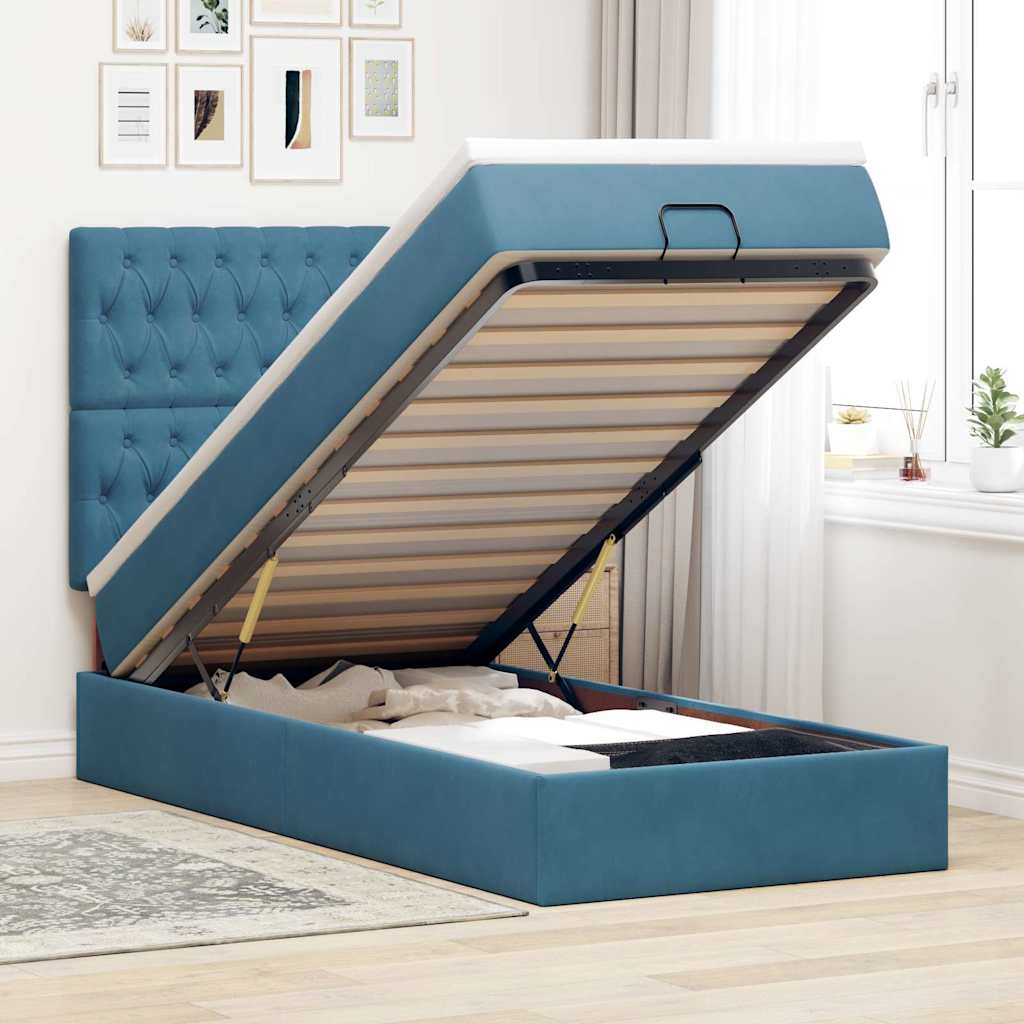 Ottoman bed met matrassen 80x200cm fluweel donkerblauw is nu te koop bij PeponiXL, paradijselijk wonen!