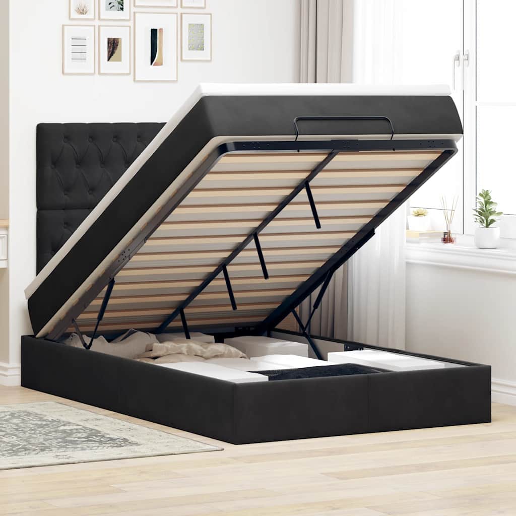 Ottoman bed met matrassen 120x190cm fluweel zwart is nu te koop bij PeponiXL, paradijselijk wonen!