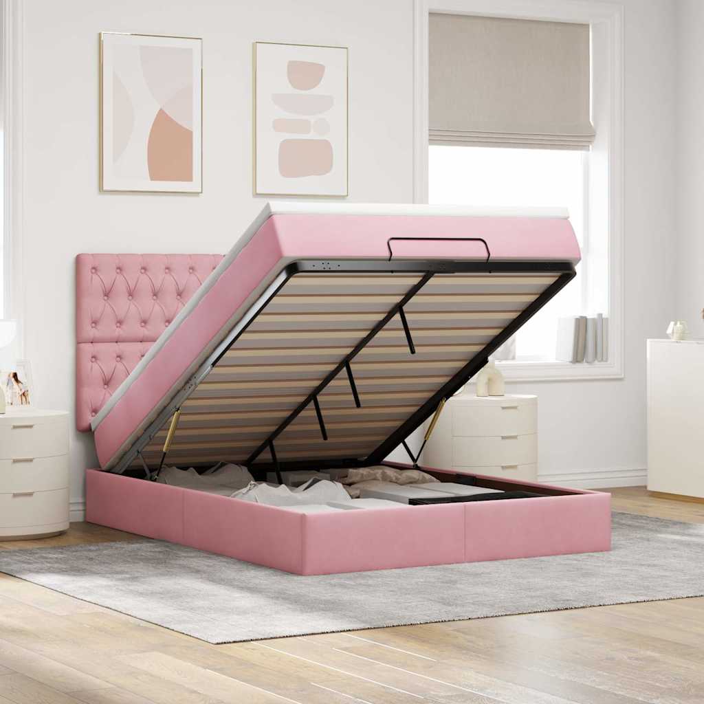 Ottoman bed met matrassen 140x190cm fluweel roze is nu te koop bij PeponiXL, paradijselijk wonen!