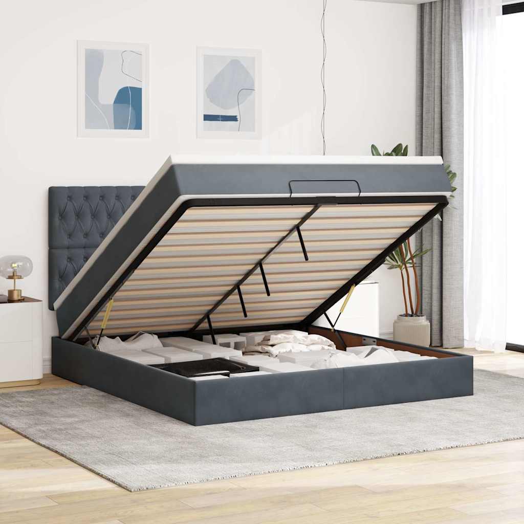 Ottoman bed met matrassen 160x200cm fluweel donkergrijs is nu te koop bij PeponiXL, paradijselijk wonen!