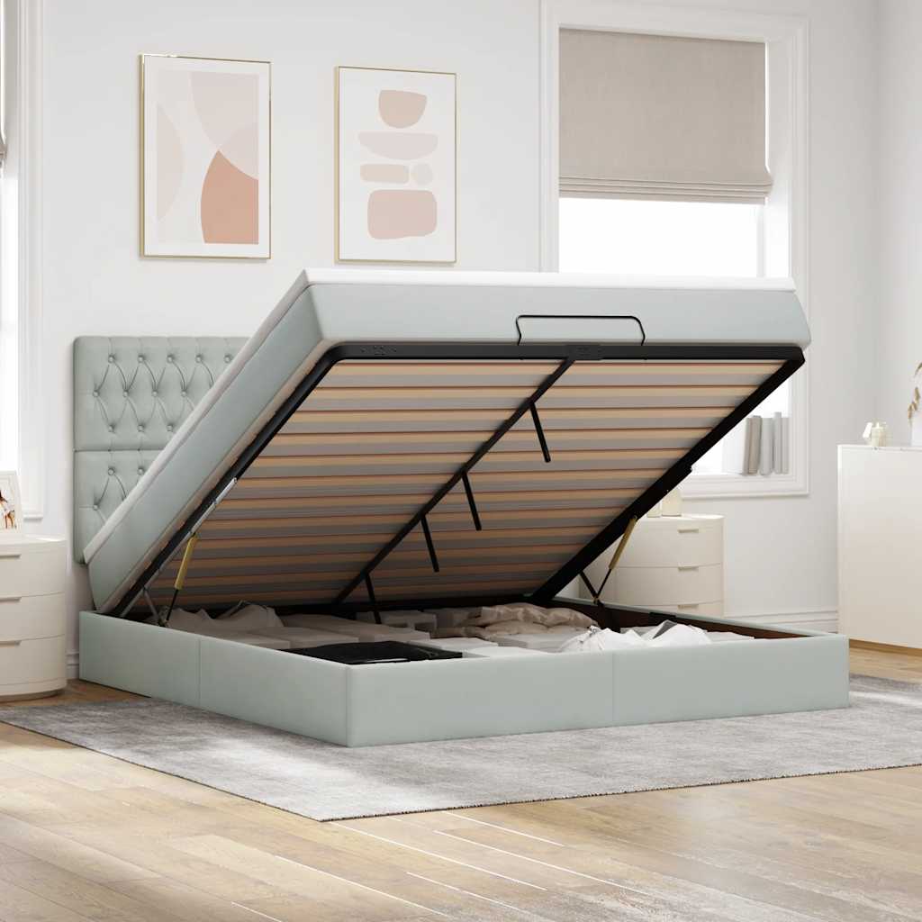 Ottoman bed met matrassen 180x200cm fluweel lichtgrijs is nu te koop bij PeponiXL, paradijselijk wonen!