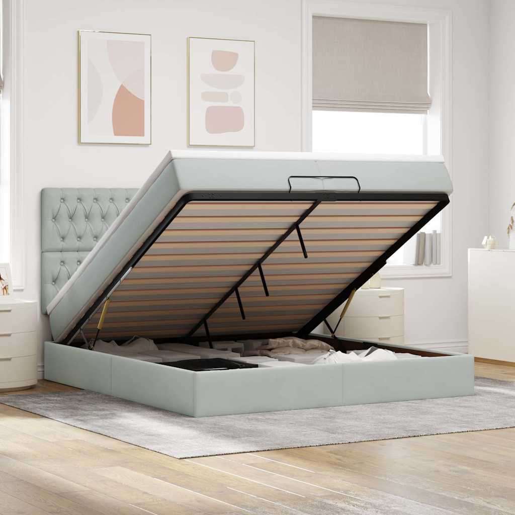 Ottoman bed met matrassen 200x200cm fluweel lichtgrijs is nu te koop bij PeponiXL, paradijselijk wonen!