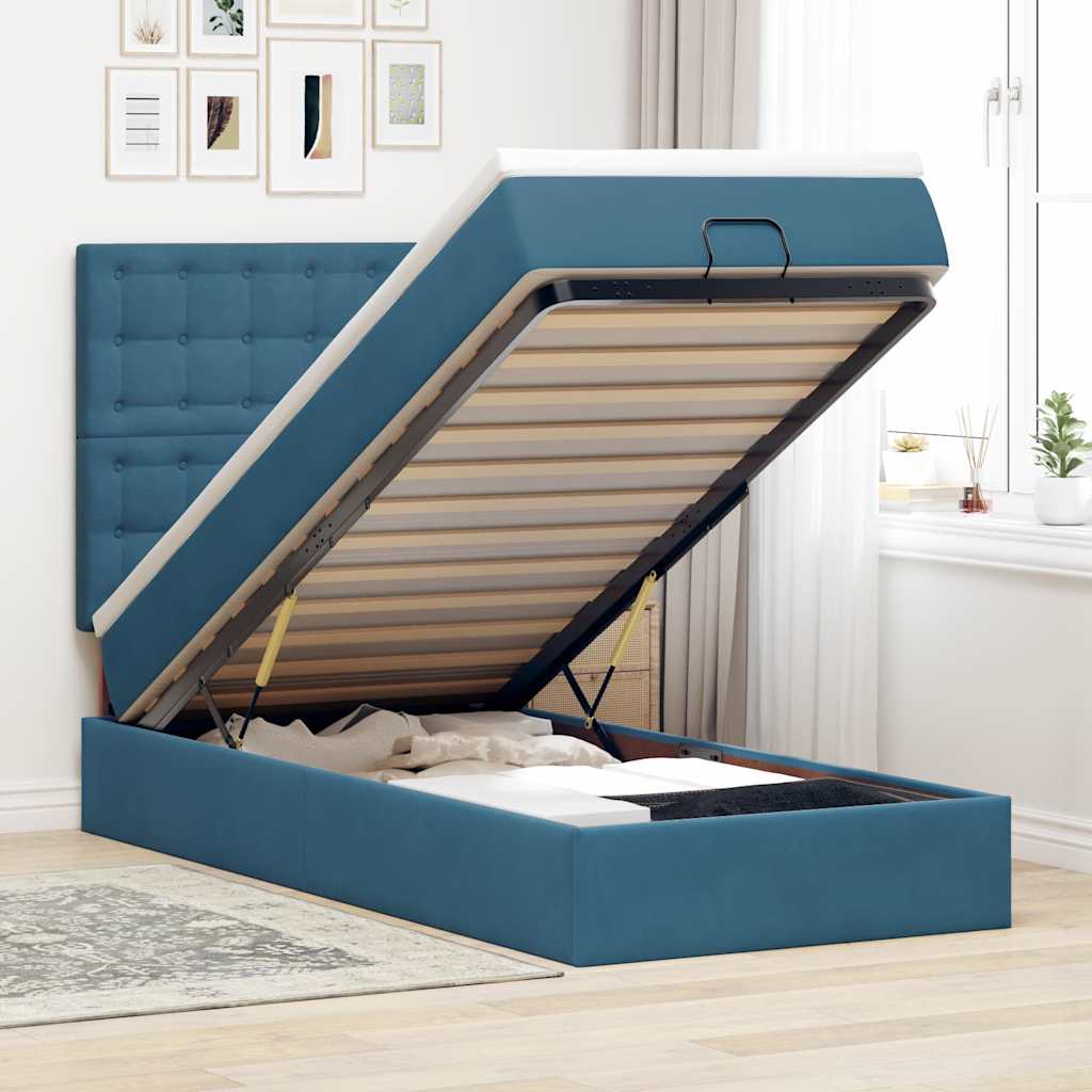 Ottoman bed met matrassen 90x200cm fluweel donkerblauw is nu te koop bij PeponiXL, paradijselijk wonen!