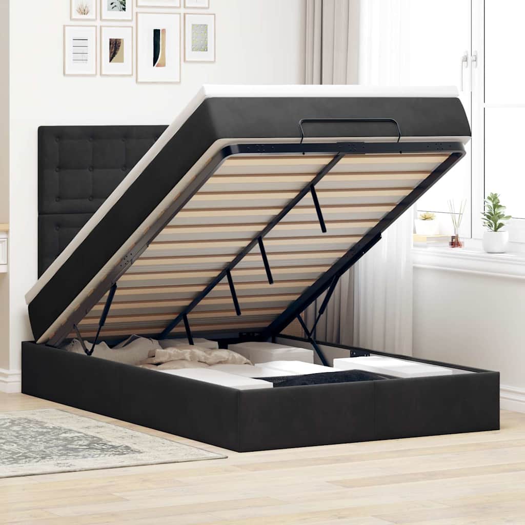 Ottoman bed met matrassen 120x200cm fluweel zwart is nu te koop bij PeponiXL, paradijselijk wonen!