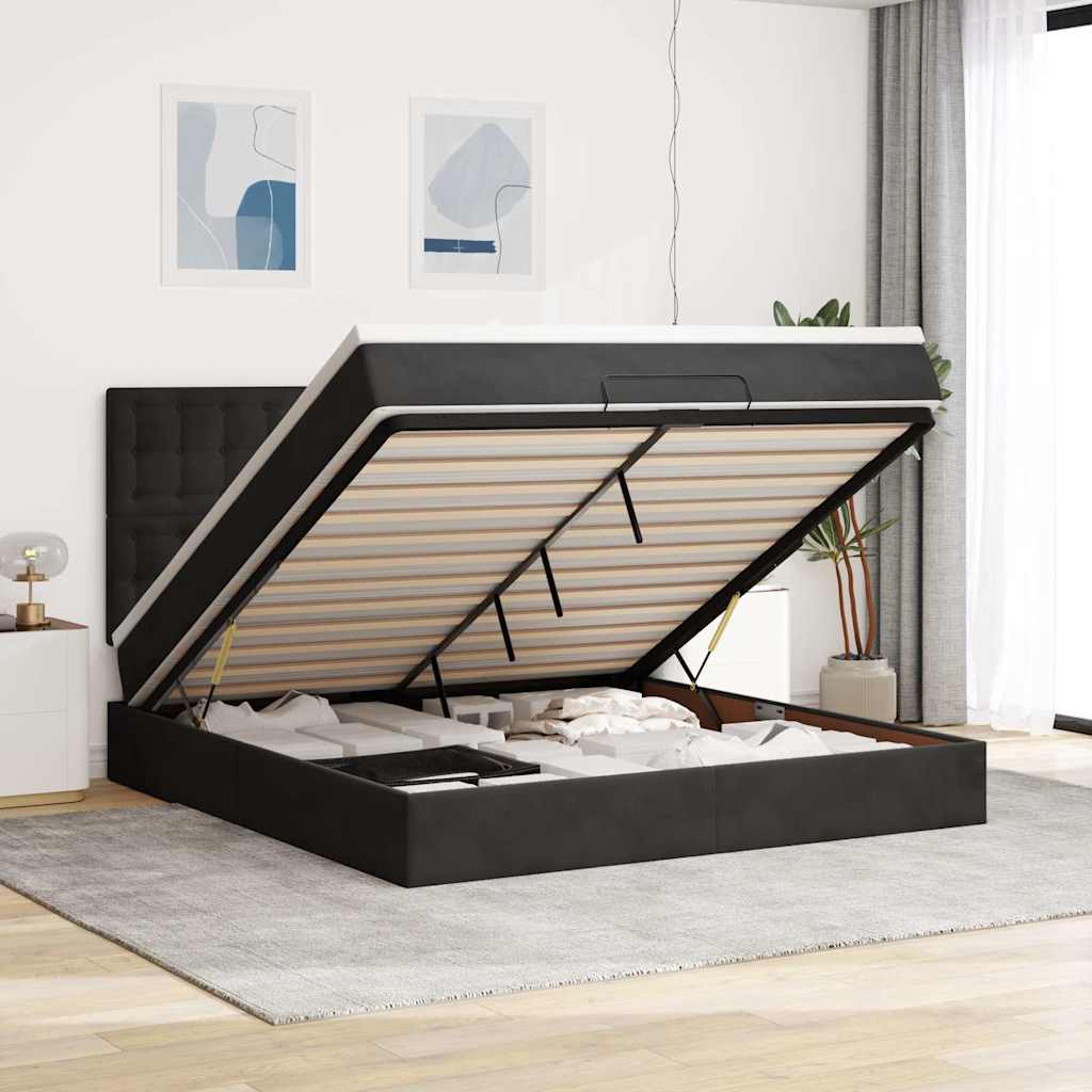 Ottoman bed met matrassen 160x200cm fluweel zwart is nu te koop bij PeponiXL, paradijselijk wonen!