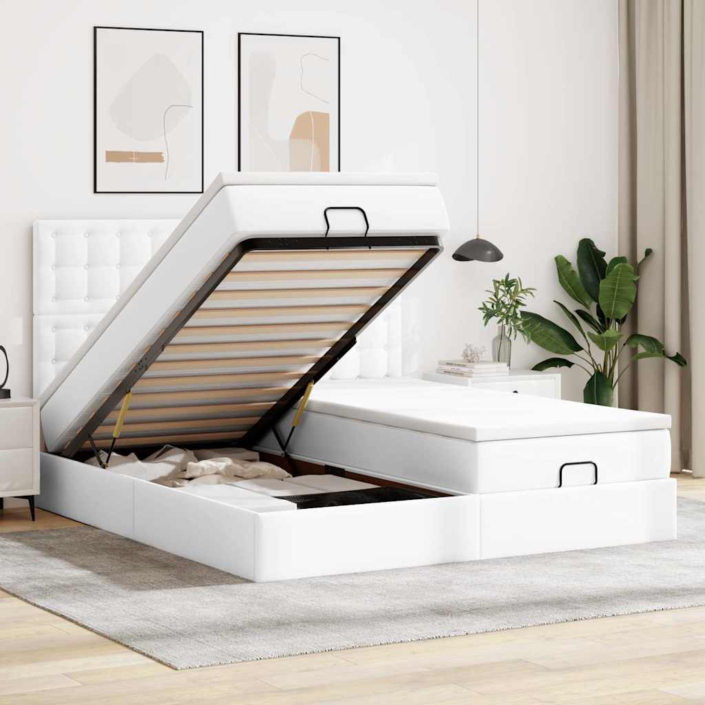 Ottoman bed met matrassen 180x200cm kunstleer zuiver wit is nu te koop bij PeponiXL, paradijselijk wonen!