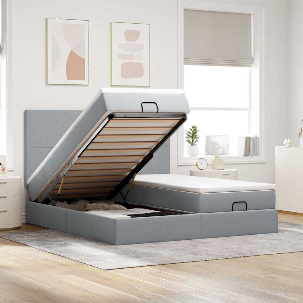 Ottoman bed met matrassen 200x200cm stof lichtgrijs is nu te koop bij PeponiXL, paradijselijk wonen!