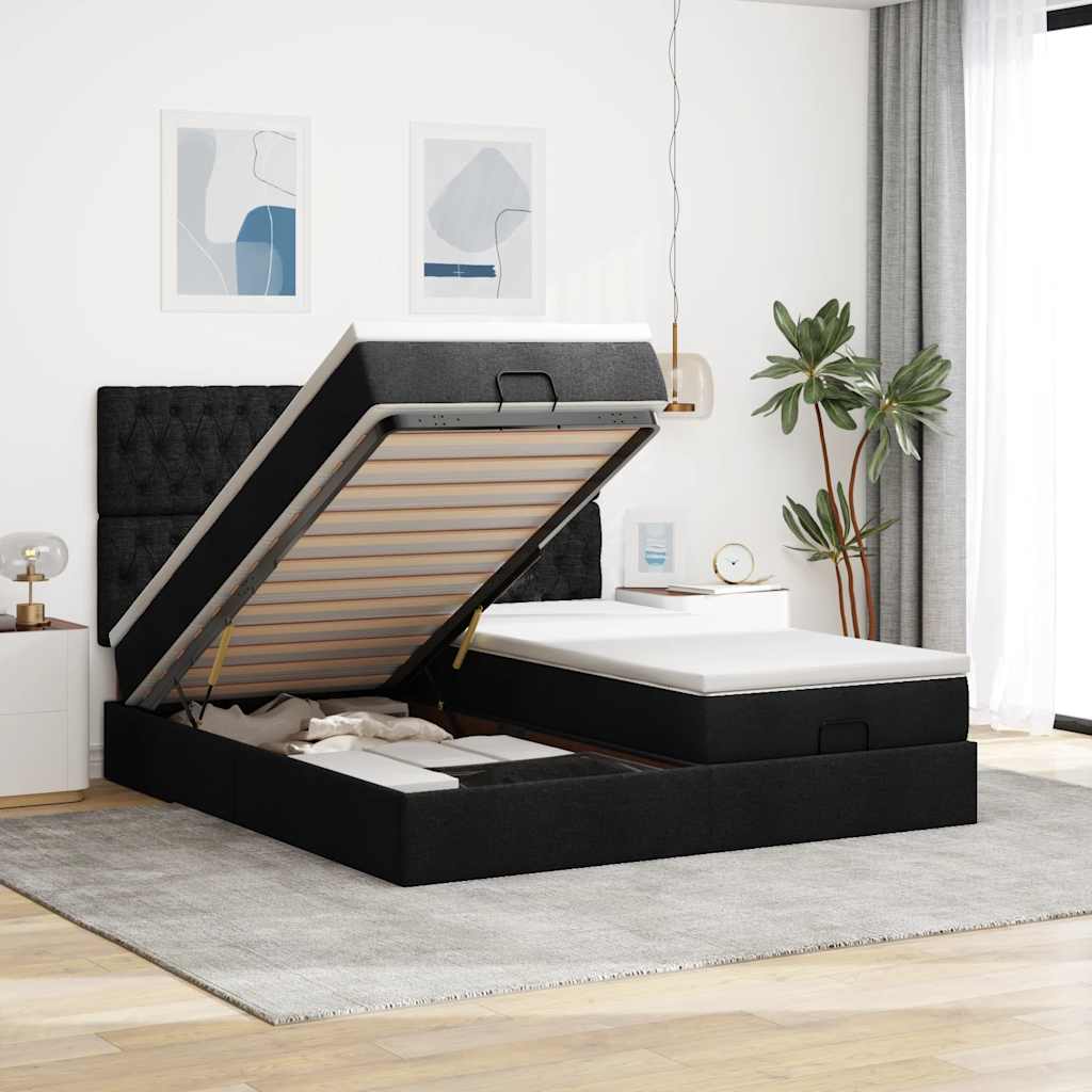 Ottoman bed met matrassen 180x200cm stof zwart is nu te koop bij PeponiXL, paradijselijk wonen!