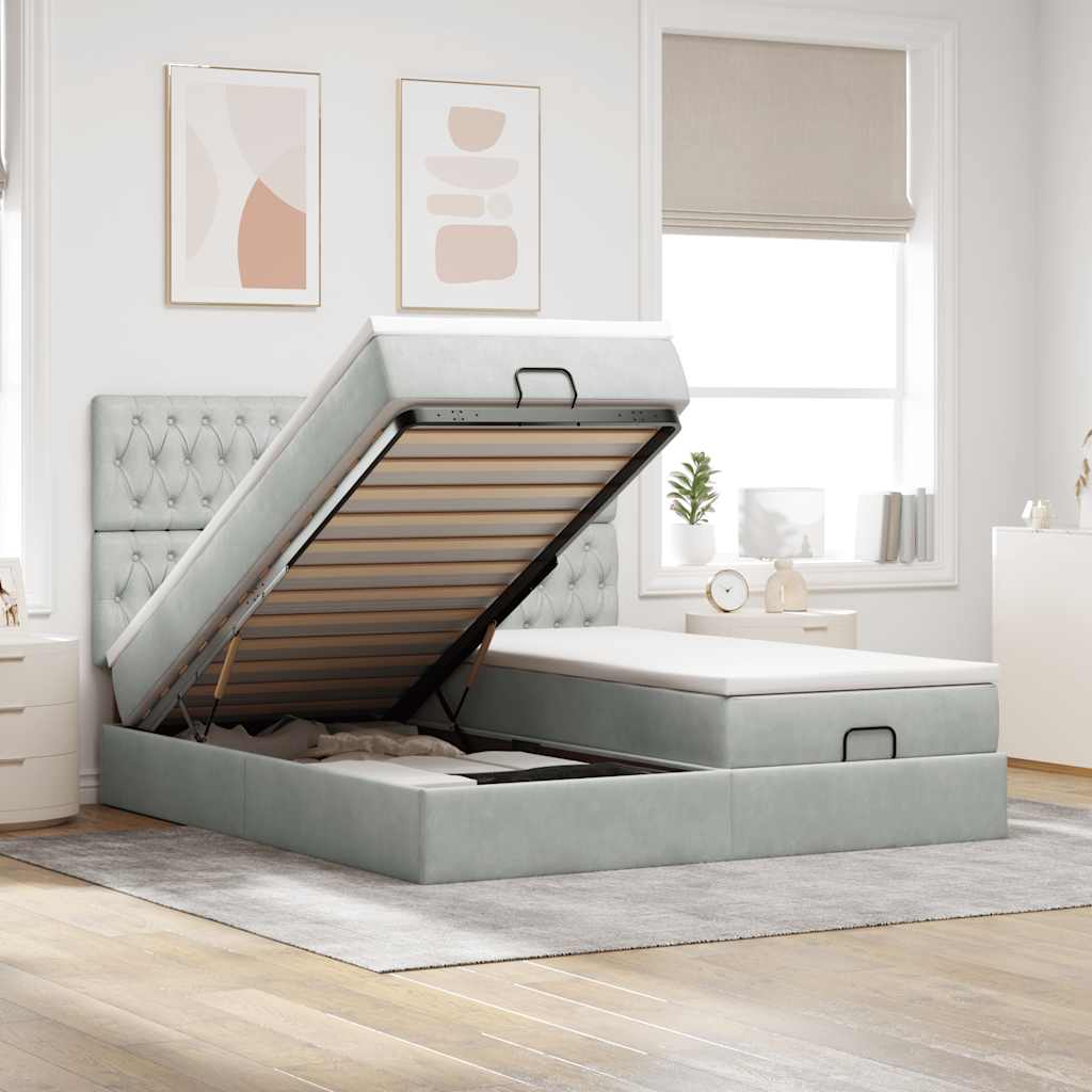 Ottoman bed met matrassen 160x200cm fluweel lichtgrijs is nu te koop bij PeponiXL, paradijselijk wonen!