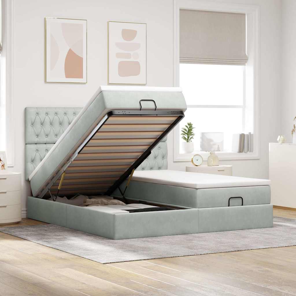 Ottoman bed met matrassen 180x200cm fluweel lichtgrijs is nu te koop bij PeponiXL, paradijselijk wonen!