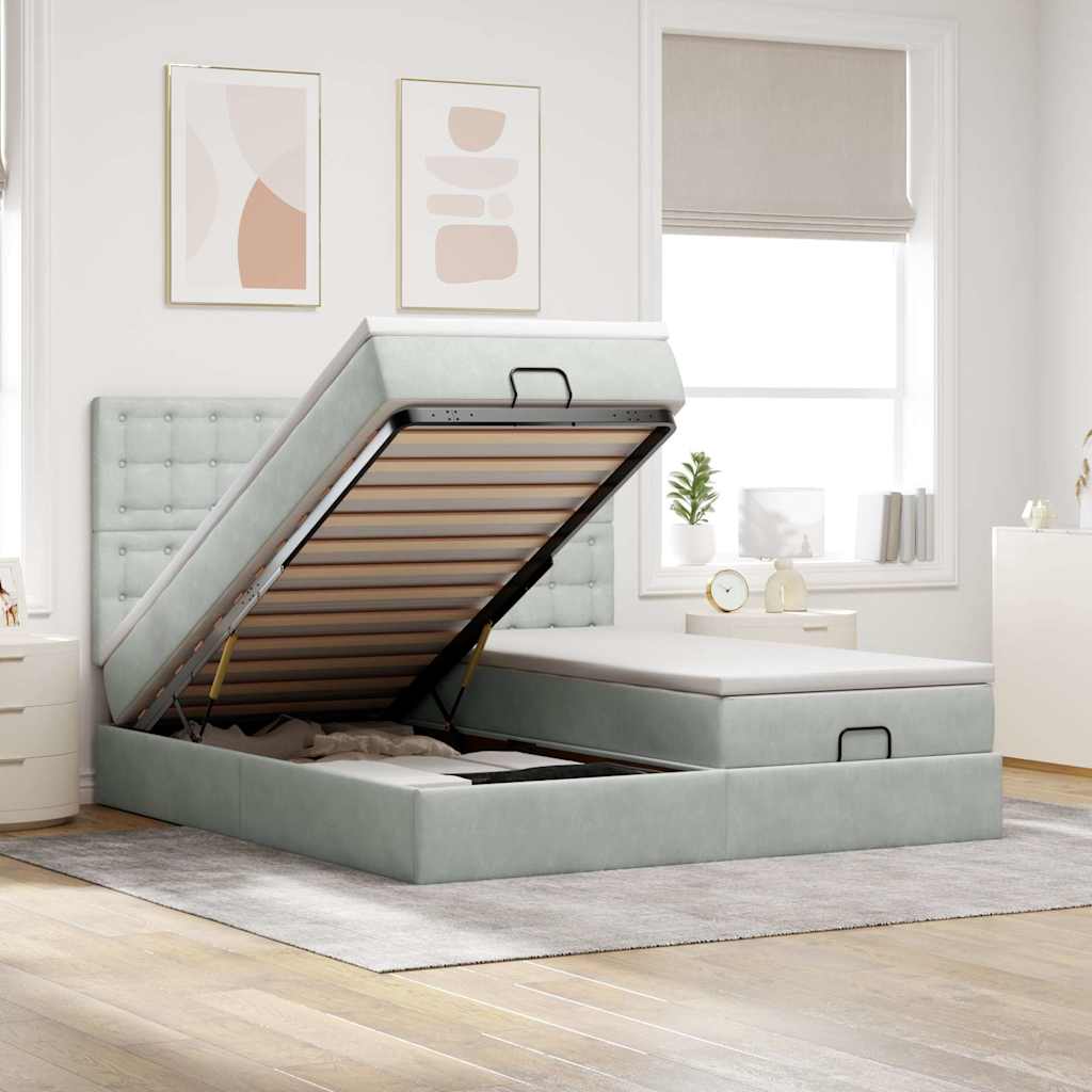 Ottoman bed met matrassen 160x200cm fluweel lichtgrijs is nu te koop bij PeponiXL, paradijselijk wonen!