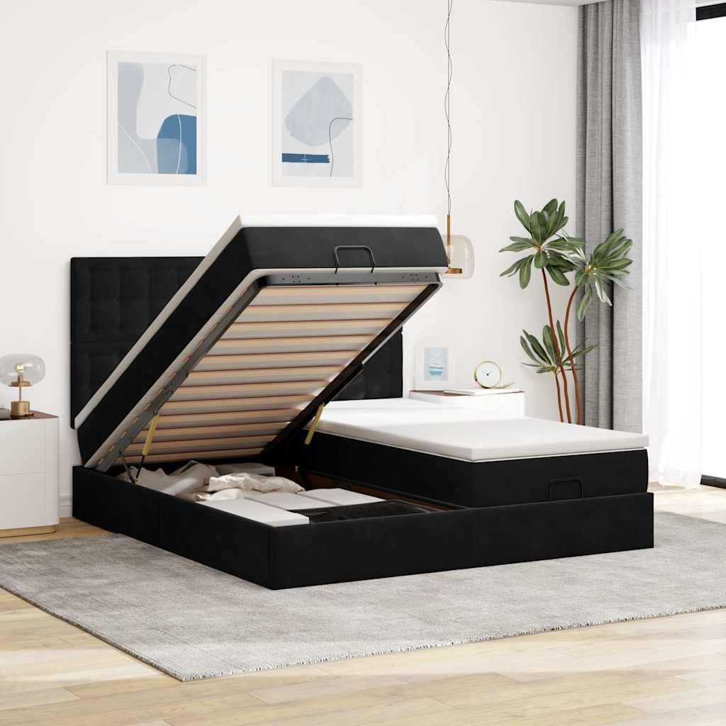 Ottoman bed met matrassen 180x200cm fluweel zwart is nu te koop bij PeponiXL, paradijselijk wonen!