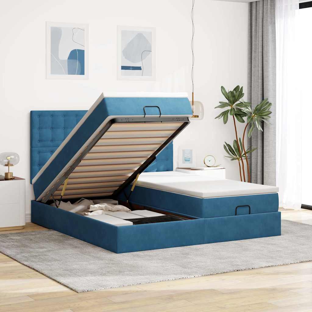Ottoman bed met matrassen 180x200cm fluweel donkerblauw is nu te koop bij PeponiXL, paradijselijk wonen!