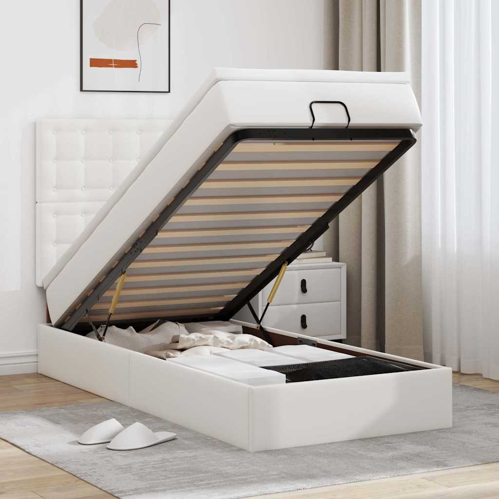 Ottoman bed met matras en LED's 90x190cm kunstleer wit is nu te koop bij PeponiXL, paradijselijk wonen!