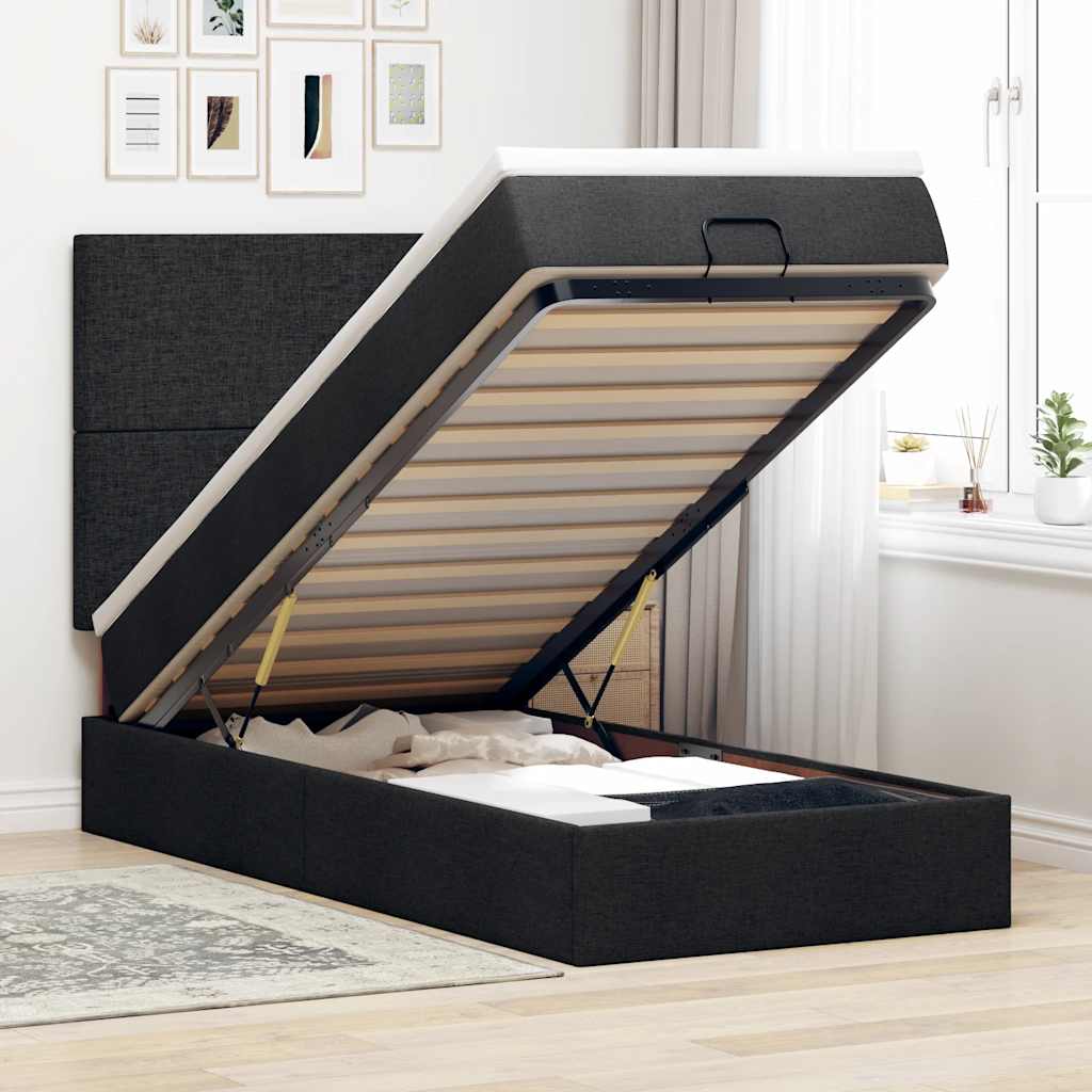 Bed poef met matras en LED's 80x200 cm stof zwart is nu te koop bij PeponiXL, paradijselijk wonen!