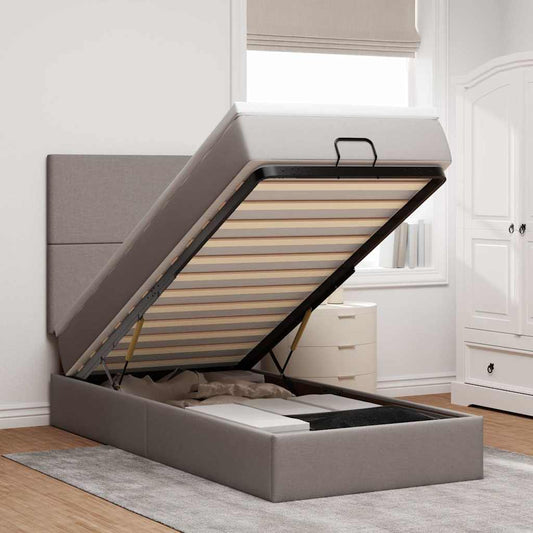 Ottoman bed met matras en LED's 80x200cm stof taupe is nu te koop bij PeponiXL, paradijselijk wonen!