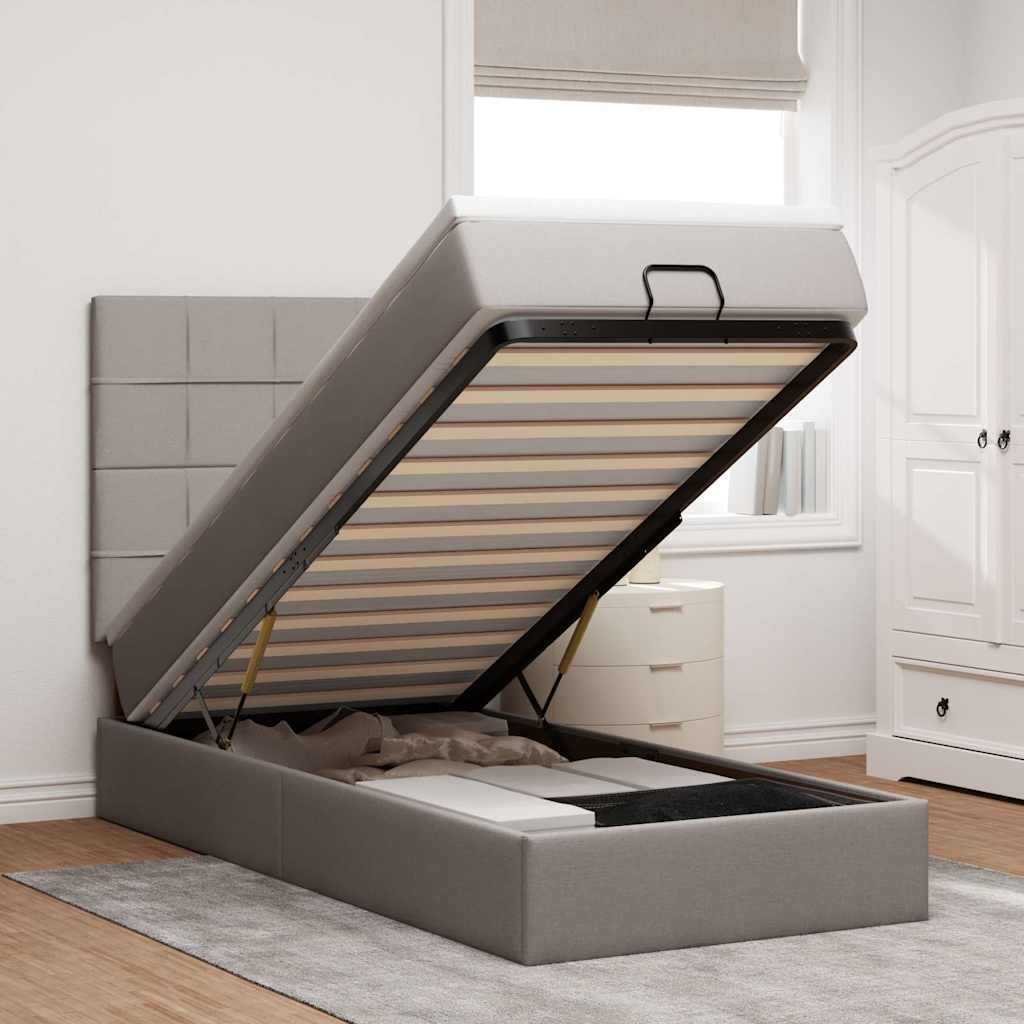 Bed poef met matras en LED's 90x200 cm stof taupe is nu te koop bij PeponiXL, paradijselijk wonen!